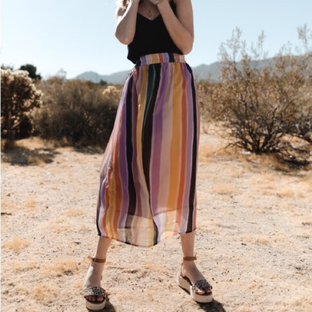 NWOT Sseko Rainbow Stripes A-Line Midi Skirt Casual Resort Wear
